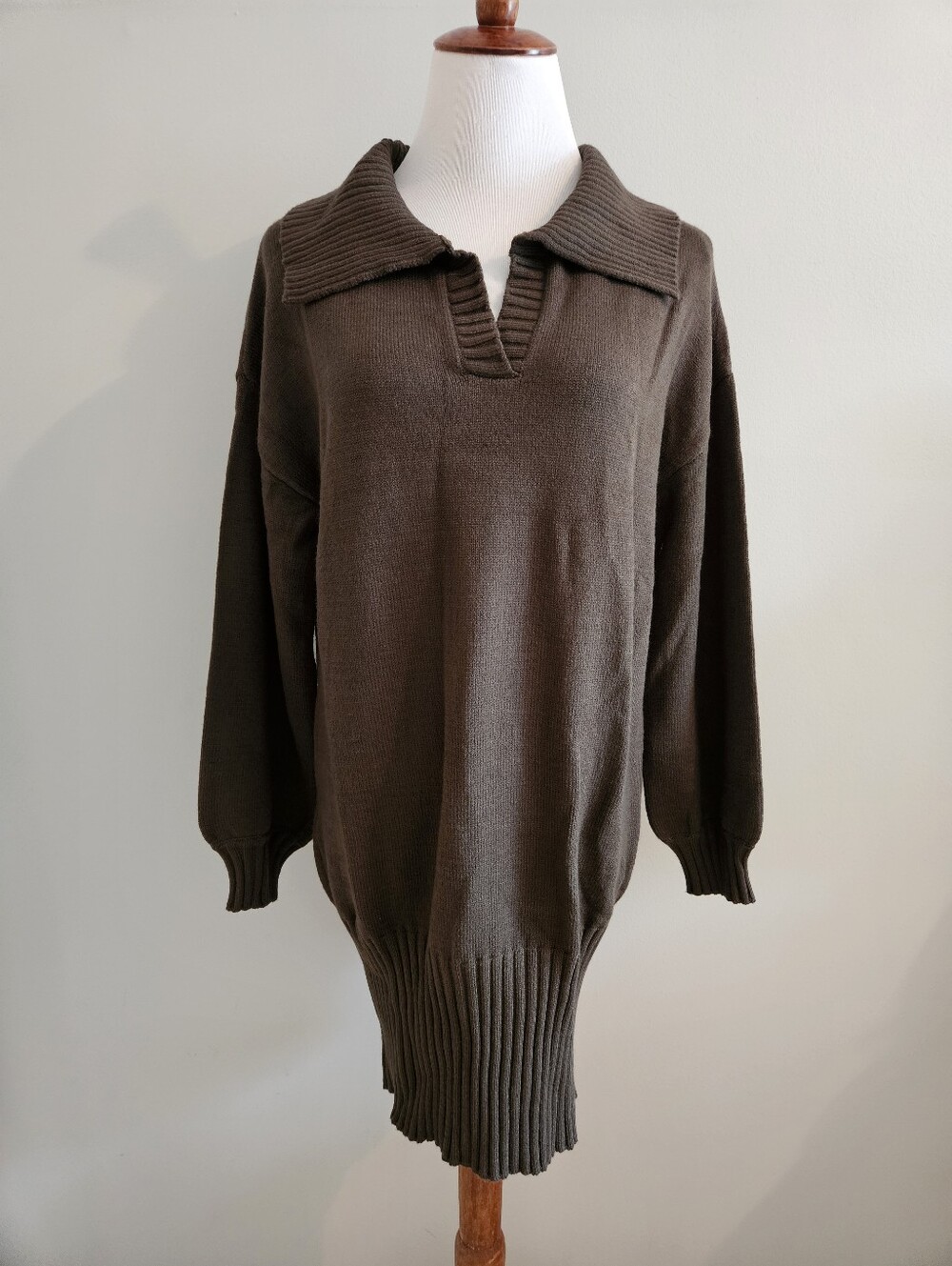BTFBM | Dark Green Collared Knit Sweater Dress